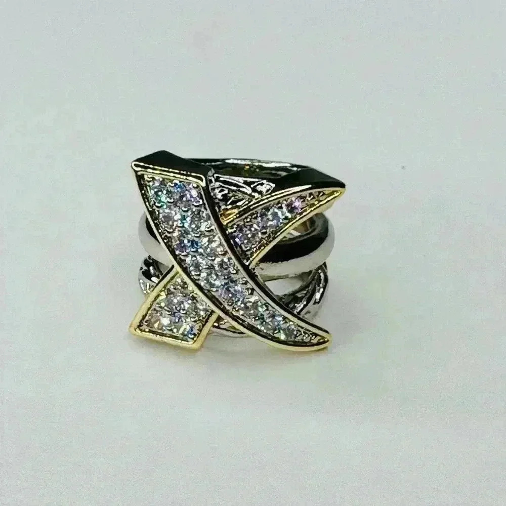 Two Tone 14k Gold  Simulated Stones